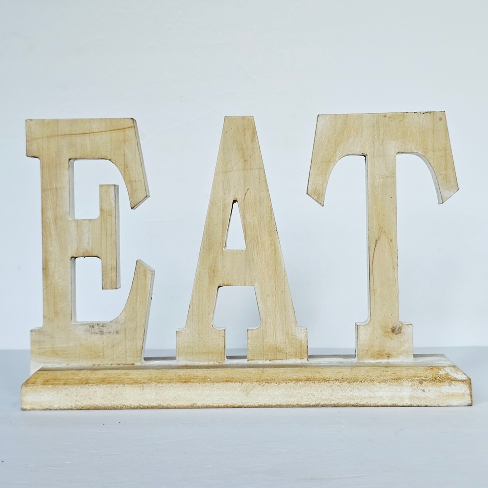 Wooden EAT Block Sign Rustic Farmhouse Kitchen Table Decor 12.5" x 8.25"